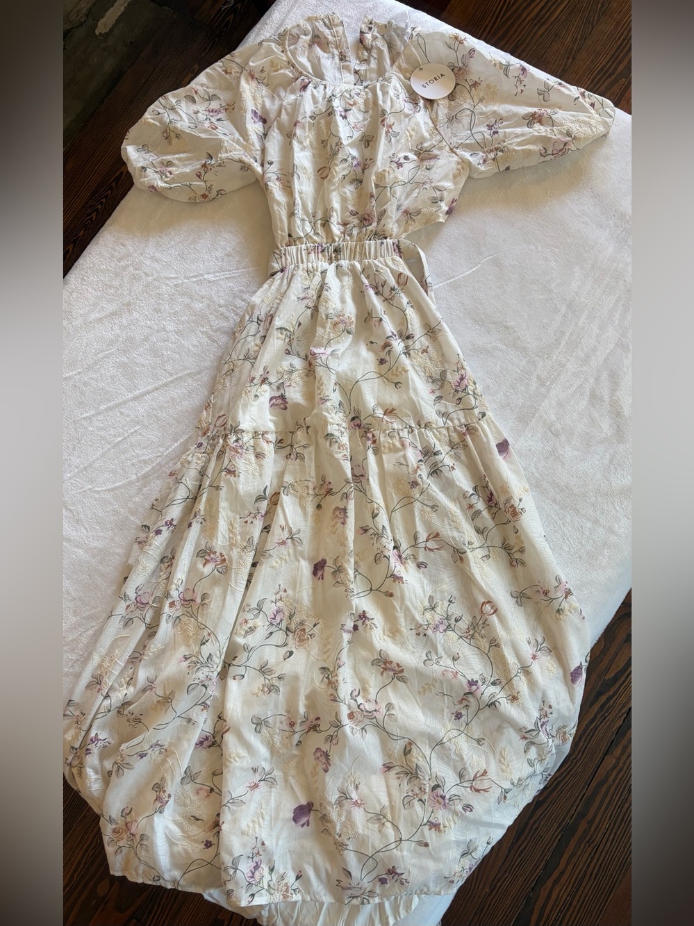 Storia Floral Embroidered Cutout Maxi Dress Ivory Size S NWT